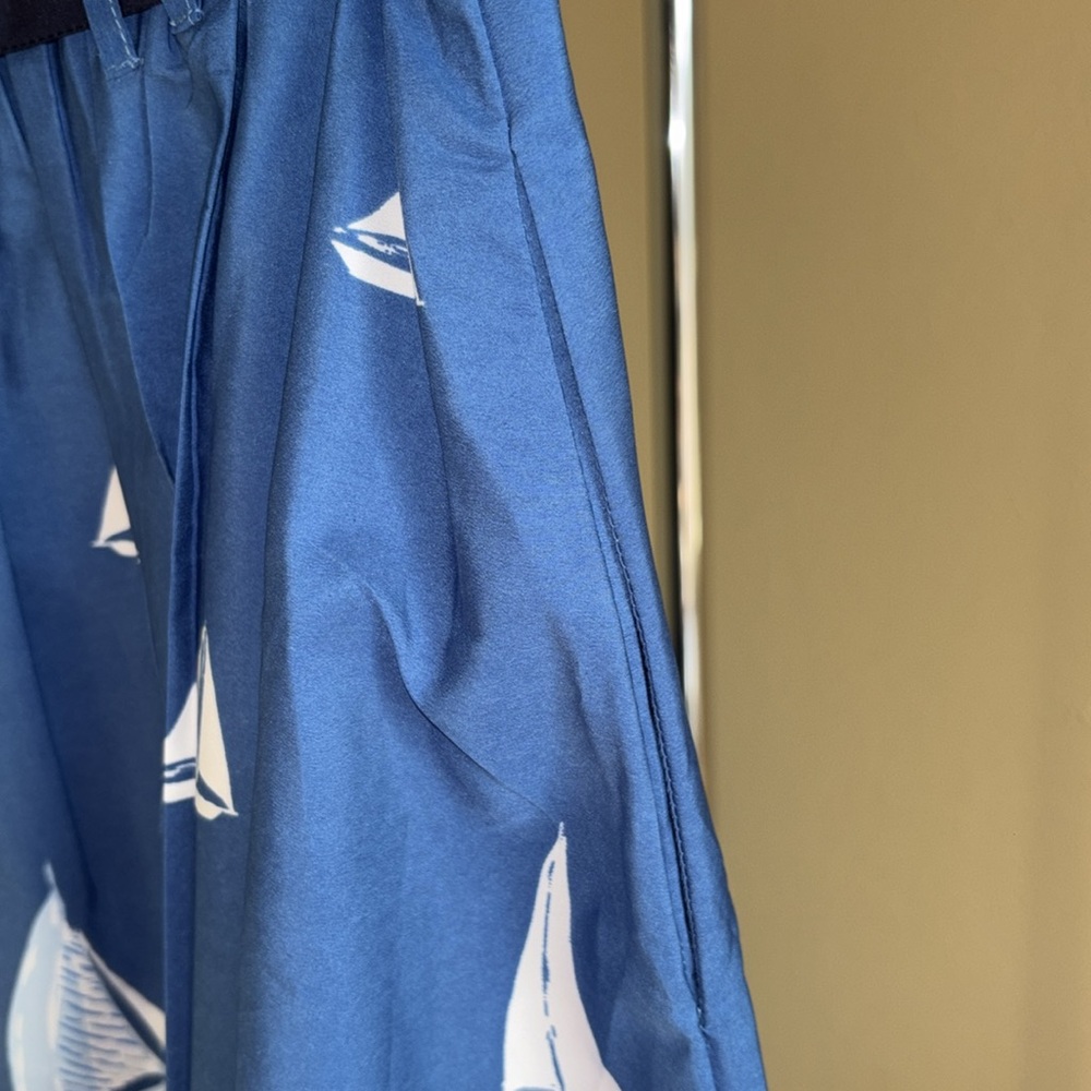 Pleated, A-Cut Sailboats on the Ocean With Stripes Fabric Belt (Size-M) - Picture 8 of 11